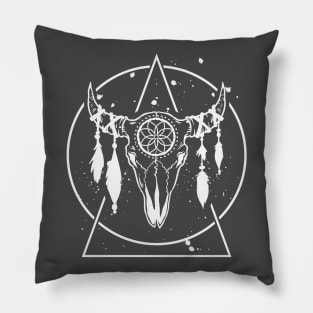 Bull Skull Geometric Feathers Pillow