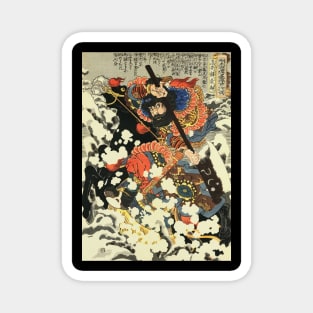 Samurai With Huge Axe Riding On Horse - Antique Japanese Ukiyo-e Woodblock Print Art Magnet