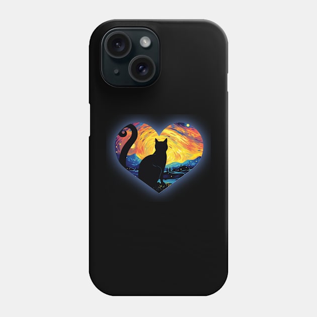 Starry night and black cat Phone Case by Don’t Care Co