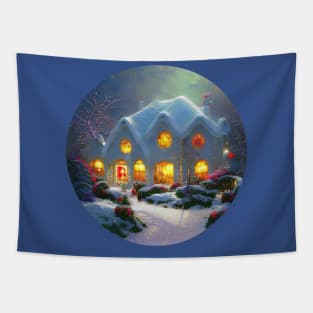 Rural winter cottage Tapestry