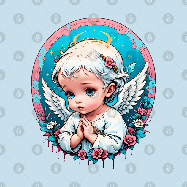 Praying Baby Boy Angel Cherub comic retro vintage by Neon City Bazaar