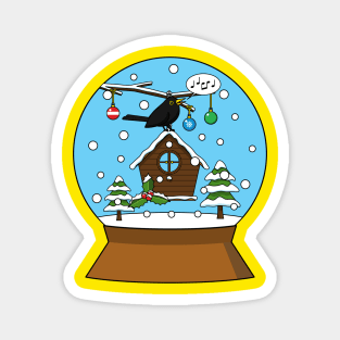 Snow Globe with Blackbird Singing Magnet