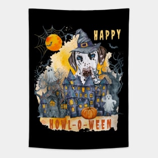 Dalmatian Happy Howl-o-ween Ghost Houses Funny Watercolor Tapestry