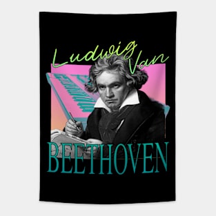 Ludwig Van Beethoven - Retro 80's Synth Wave Band Neon Aesthetic Tapestry