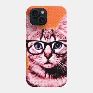 Pop Art Geek Cat in Orange Background - Print / Home Decor / Wall Art / Poster / Gift / Birthday / Cat Lover Gift / Animal print Canvas Print Phone Case