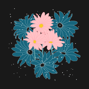 Pink Spring Flowers - Green T-Shirt