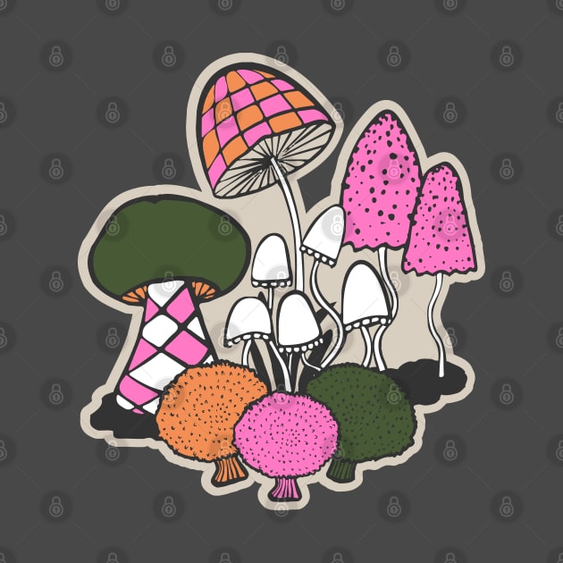 Groovy Weirdcore Mushrooms in green and pink by MinkkiDraws
