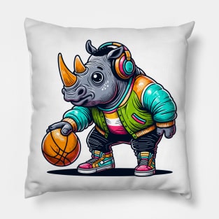 funny rhino basketball Pillow