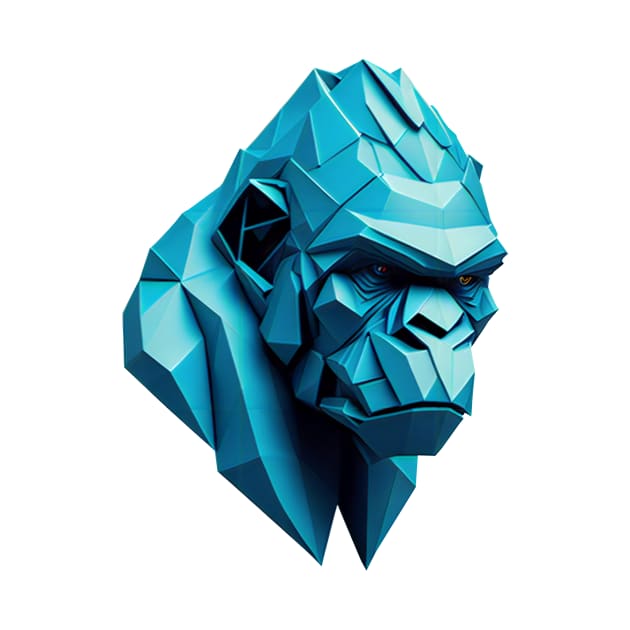 Origami Cyan Gorilla Head by Squidoink