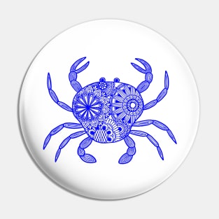 Mandala Crab (blue and white) Pin