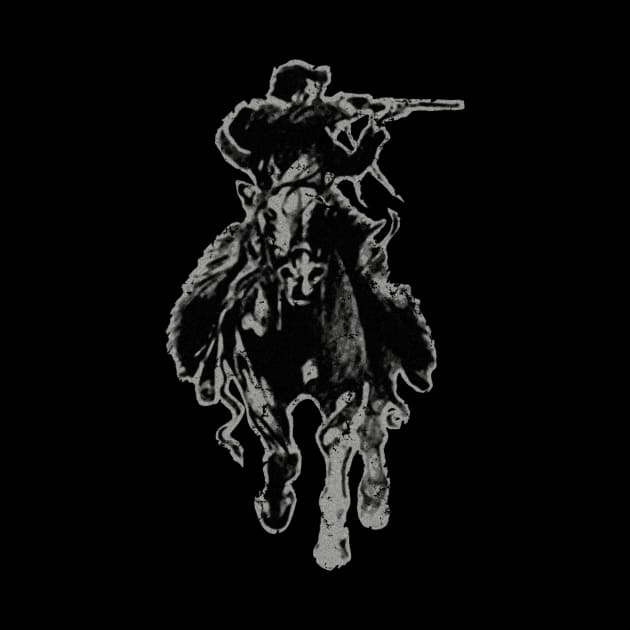 Rustic cowboy with rifle riding horse classic sketch by hobrath