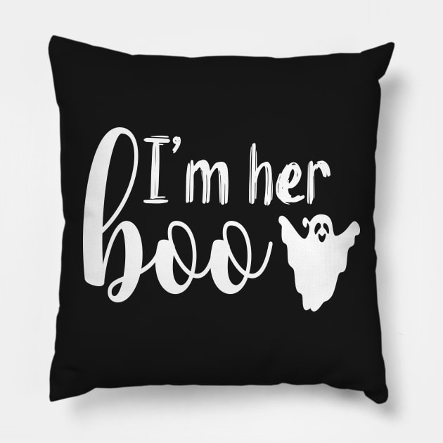 I'm Her Boo | White Text Couples Halloween Pillow by Estrytee