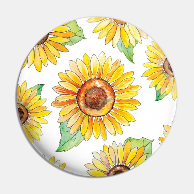 Watercolour Sunflowers Pin by Dessi Designs