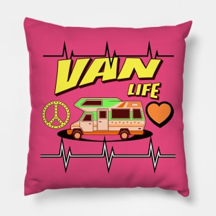 Van Life Heartbeat Hippie Campervan Pillow