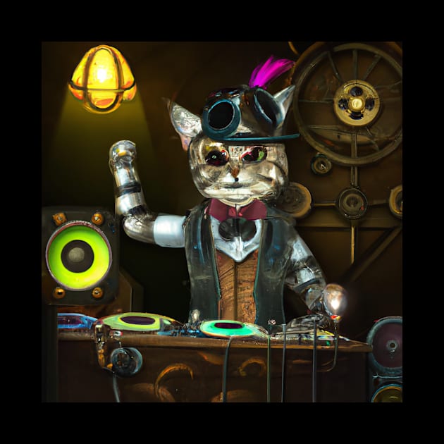 Steampunk DJ Cat #4 by Philly Tees