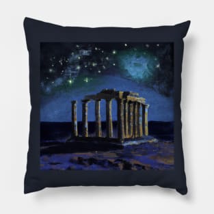 Temple of Poseidon Ancient Greece Oil Painting Pillow