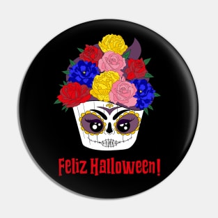 Cute and creepy espanol Halloween Catrina cupcake Pin