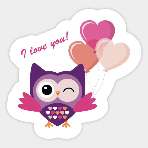 Love You Owl Cartoon Art Prints Owl Art Sticker Teepublic