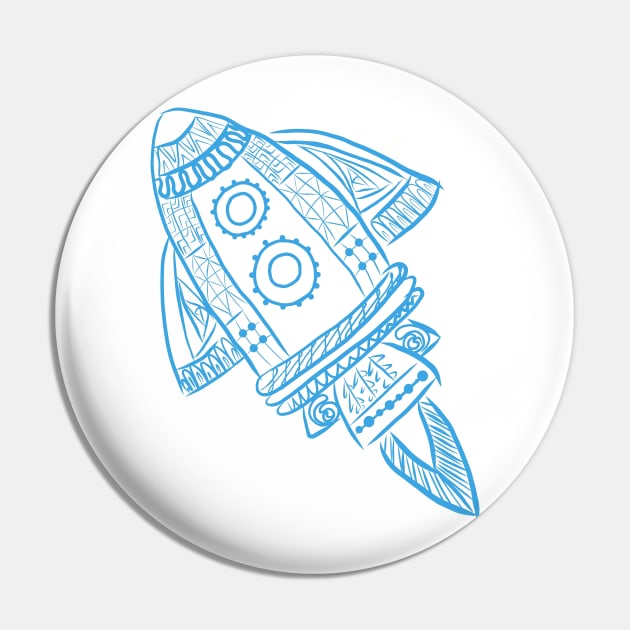Rocket Line Drawing (Blue) Pin by littlecurlew