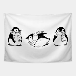 Winter Penguins with scarves Tapestry