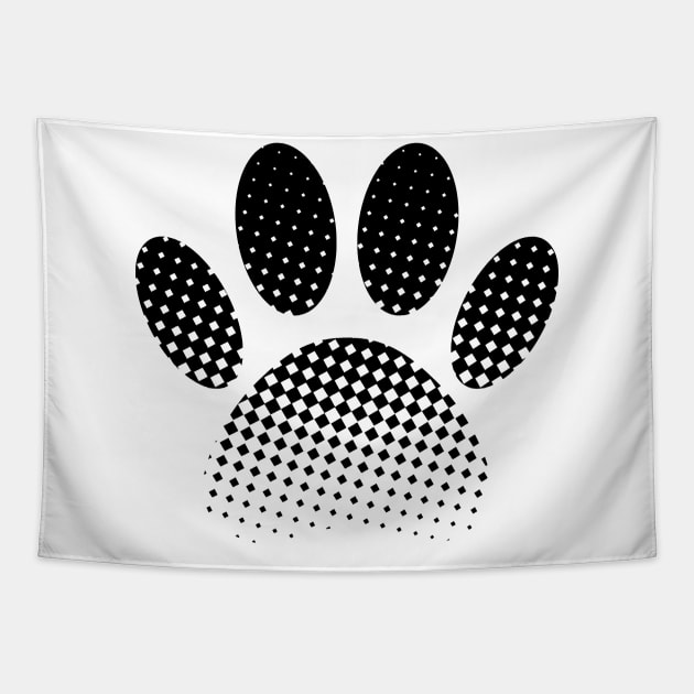 Check Pattern Halftone Dog Paw Print Tapestry by Braznyc