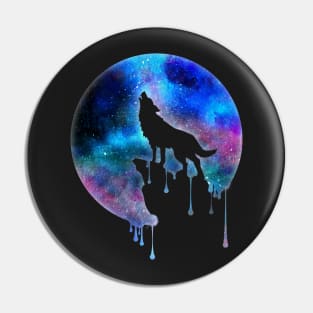 Howling Wolf - Full Moon - watercolour - Art - Trend - Splatter- Gift - Universe - Space - Galaxy Pin