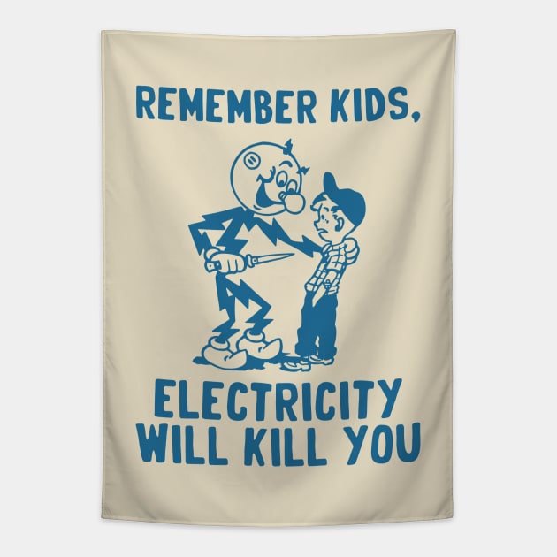 vintage electricity will kill you - blue Tapestry by Sayang Anak