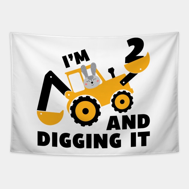 I'm 2 and Digging it Funny 2rd Birthday Excavator Kids Gift Tapestry by DesignergiftsCie