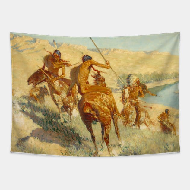 Episode of the Buffalo Gun by Frederic Remington Tapestry by Classic Art Stall