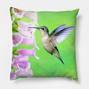 Hummingbird and Foxglove Pillow