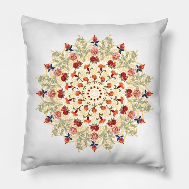 Rosh Hashana, Shana Tova! Pomegranate Mandala for Jewish New Year Pillow by ariverde