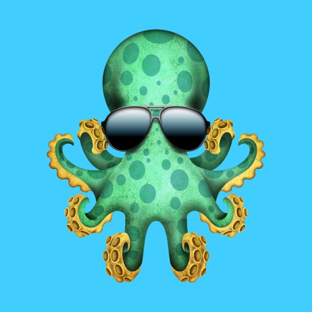 Cute Green Baby Octopus Wearing Sunglasses by jeffbartels