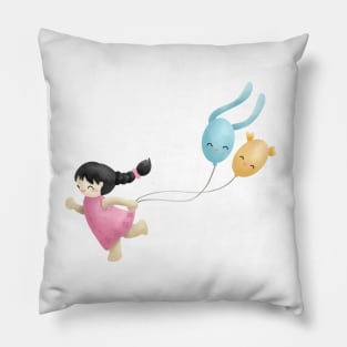 Girl running with balloons, Happy children's day Pillow
