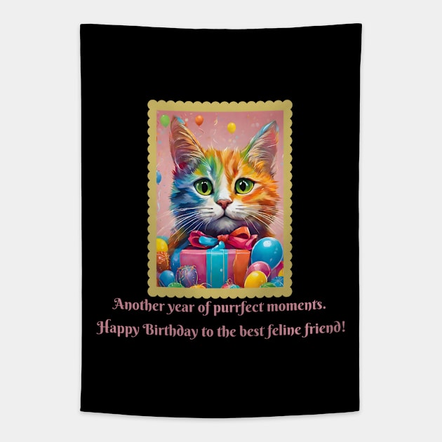 Happy Birthday Cat (Cat Lovers Motivational and Inspirational Quote) Tapestry by Inspire Me 