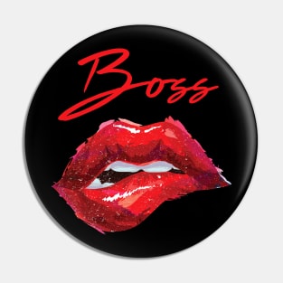 Sassy Boss T-shirt - Biting Lips - Bold Red Lipstick Pin