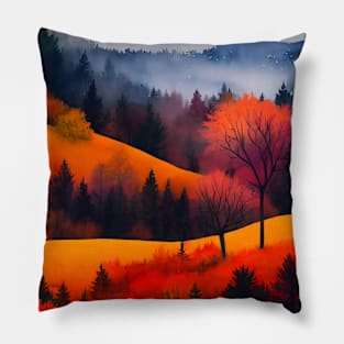 Colorful Autumn Landscape Watercolor 15 Pillow