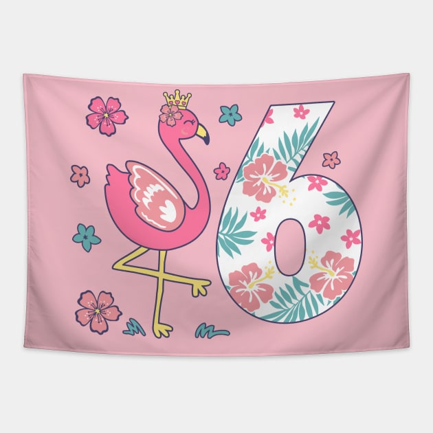 6th Birthday Flamingo Girls Tapestry by FloraLi