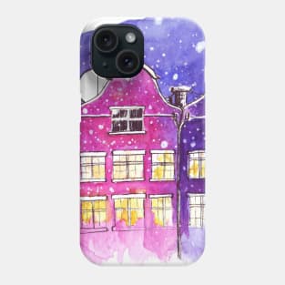 Watercolor Winter in city Phone Case