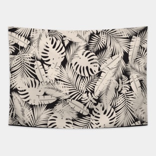 Tropical Leaves in Black and Ivory Tapestry