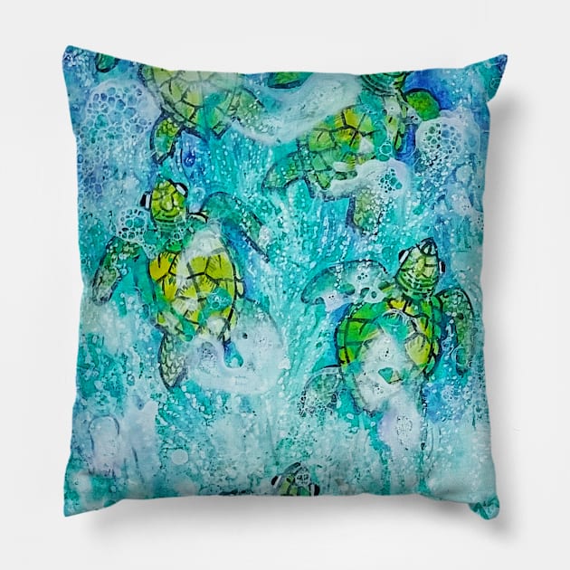 Baby Sea Turtle Run Pillow by Matt Starr Fine Art