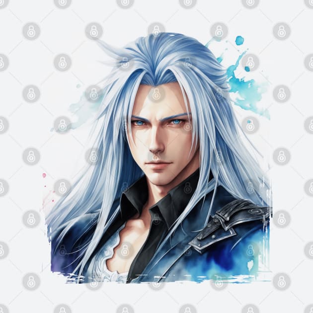 Watercolor of Sephiroth from Final Fantasy by Tiago Augusto