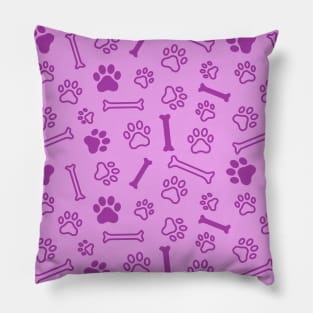 Pet - Cat or Dog Paw Footprint and Bone Pattern in Purple Tones Pillow