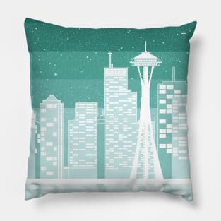 Mint Seattle Pixel Cityscape Pillow