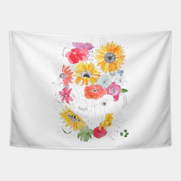 yellow and red flowers illustrations Tapestry by colorandcolor