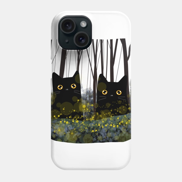 Black Cats and Fireflies Phone Case by KilkennyCat Art