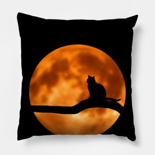 orange moon with cat Pillow