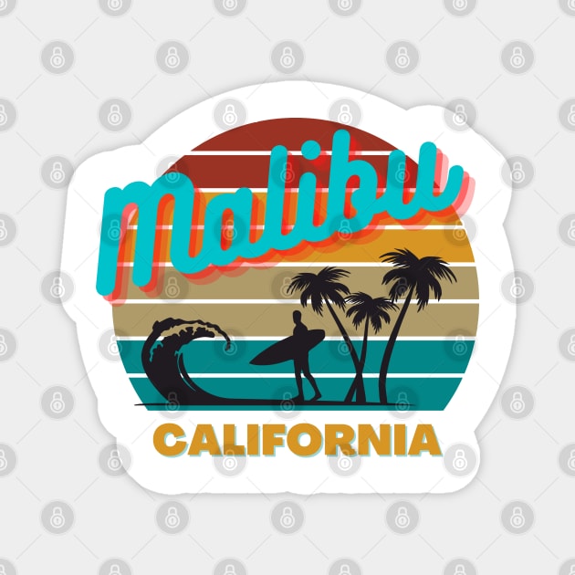 Malibu  California Retro Vintage Sunset Graphic Design Magnet by AdrianaHolmesArt