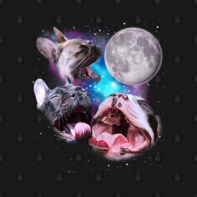 Three Frenchies Howl at the Moon by darklordpug