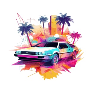 Modern DeLorean inspired car color mix summer vibes side T-Shirt