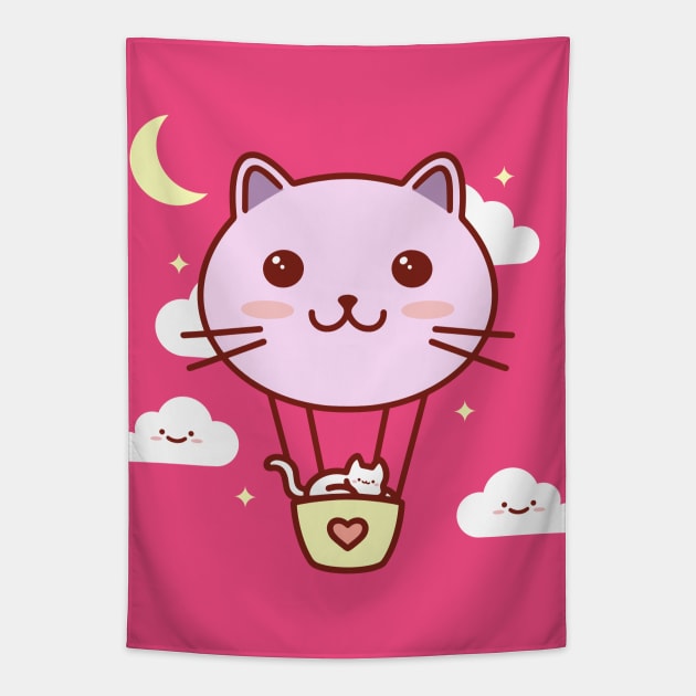 Fly High Kitty Balloon Tapestry by machmigo